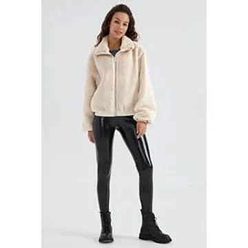 Orolay Women's Faux Fur Winter Jacket Zip Up Sherpa Coat Fuzzy Fleece Cropped Jacket White XL