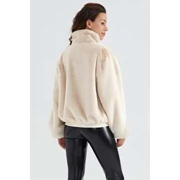 Orolay Women's Faux Fur Winter Jacket Zip Up Sherpa Coat Fuzzy Fleece Cropped Jacket White XL