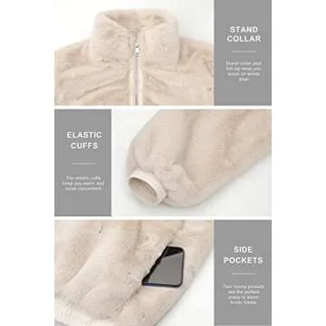Orolay Women's Faux Fur Winter Jacket Zip Up Sherpa Coat Fuzzy Fleece Cropped Jacket White XL
