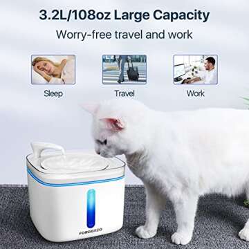 Cat Water Fountain, 3.2L/108oz Pet Water Fountain, Automatic Cat Fountain Water Bowl, Water Fountain...