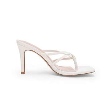 Coutgo Womens Heeled Sandals Strappy Square Toe Flip Flops Fashion Thong Slip on Stiletto Sandals, White, Size 7