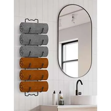 Elbourn Towel Rack Wall Mounted Metal Wine Rack Washcloths Bathrobe Storage Shelf Organizer Hand Towels Holder for Bathroom Cloakroom - Black