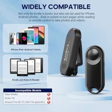 Oresoc RF Remote Control Page Turner for Kindle Paperwhite,Kindle Accessories Remote Photo and Video for E-Book iPhone iPad Android Tablets Reading Novels Comics Remote Control Extenders(Black)