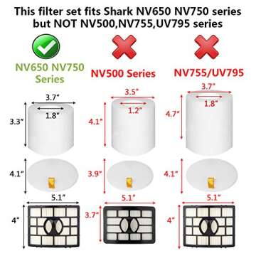 NV752, AZ1002 Filters for Shark Rotator Powered Lift-Away Vacuum NV650, NV650W, NV651, NV652, NV750W...