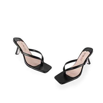 WETKISS Black Square Toe Heels for Women Heeled Sandals Flip Flop Heels Thong Sandals for Women Low Heel Sandals for Women Thong Heels Low Heel Sandals Strappy Sandals