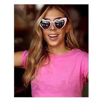 GIFIORE Heart Sunglasses Vintage Retro Oversized Cat Eye Heart Shaped Sun Glasses (Pink Frame/Grey Lens)