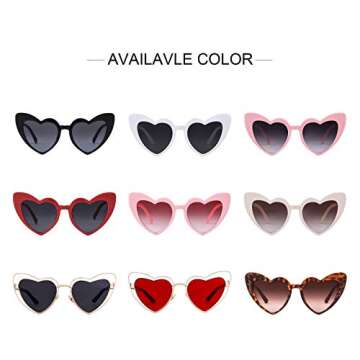 GIFIORE Heart Sunglasses Vintage Retro Oversized Cat Eye Heart Shaped Sun Glasses (Pink Frame/Grey Lens)