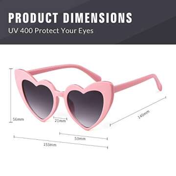GIFIORE Heart Sunglasses Vintage Retro Oversized Cat Eye Heart Shaped Sun Glasses (Pink Frame/Grey Lens)