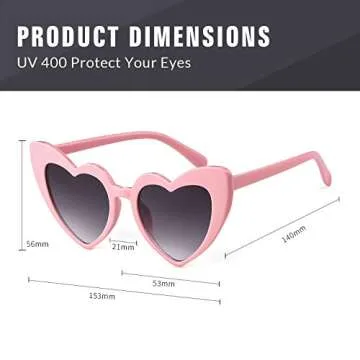 GIFIORE Heart Sunglasses Vintage Retro Oversized Cat Eye Heart Shaped Sun Glasses (Pink Frame/Grey Lens)