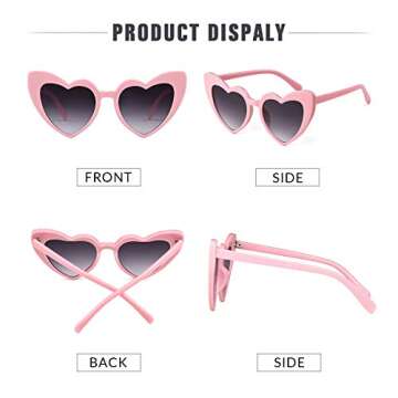 GIFIORE Heart Sunglasses Vintage Retro Oversized Cat Eye Heart Shaped Sun Glasses (Pink Frame/Grey Lens)