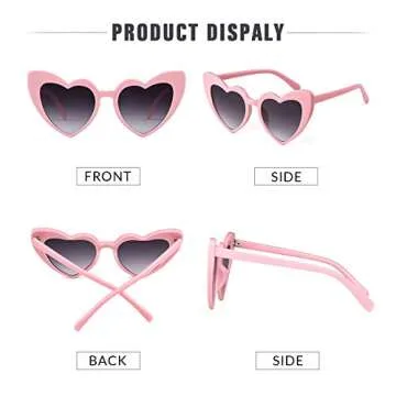 GIFIORE Heart Sunglasses Vintage Retro Oversized Cat Eye Heart Shaped Sun Glasses (Pink Frame/Grey Lens)
