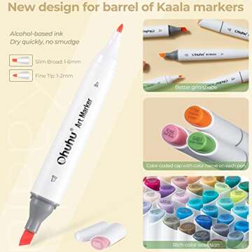 Ohuhu Alcohol Markers Double Tipped Slim Broad and Fine Art Marker for Artists Adult Coloring Drawing Landscape Sketch - 60 Colors Kaala Markers Refillable Art Pen Gift