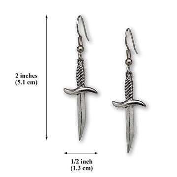 Gothic Dagger Sword Pirate Medieval Renaissance Silver Finish Dangle Earrings