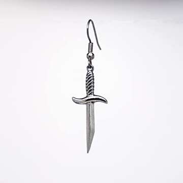 Gothic Dagger Sword Pirate Medieval Renaissance Silver Finish Dangle Earrings