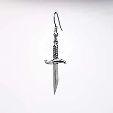 Gothic Dagger Sword Pirate Medieval Renaissance Silver Finish Dangle Earrings