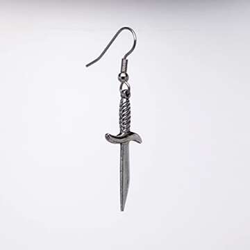Gothic Dagger Sword Pirate Medieval Renaissance Silver Finish Dangle Earrings