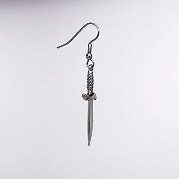 Gothic Dagger Sword Pirate Medieval Renaissance Silver Finish Dangle Earrings