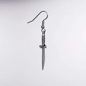 Gothic Dagger Sword Pirate Medieval Renaissance Silver Finish Dangle Earrings