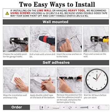 3 Racks and 4 Hooks Broom and Mop Holder Wall Mounted Garage Organizer Storage Tool Racks Stainless Steel Heavy Duty Hooks Self Adhesive Solid Non-slip Wall Hangers for Home Kitchen Garden Laundry