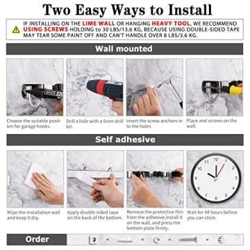 3 Racks and 4 Hooks Broom and Mop Holder Wall Mounted Garage Organizer Storage Tool Racks Stainless Steel Heavy Duty Hooks Self Adhesive Solid Non-slip Wall Hangers for Home Kitchen Garden Laundry