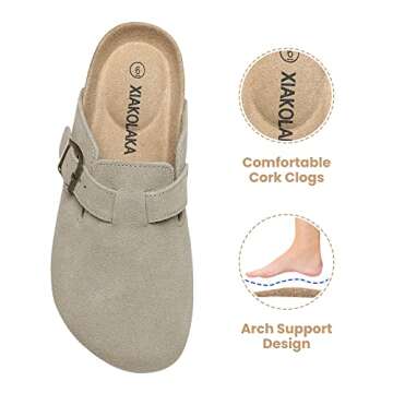 Xiakolaka Women's Suede Clogs Adjustable Buckle Slip on Footbed Home Clog Slippers Beige Size 6