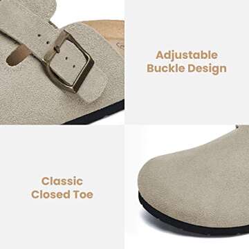 Xiakolaka Women's Suede Clogs Adjustable Buckle Slip on Footbed Home Clog Slippers Beige Size 6