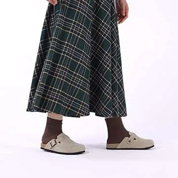 Xiakolaka Women's Suede Clogs Adjustable Buckle Slip on Footbed Home Clog Slippers Beige Size 6