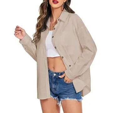 HOTOUCH Women's Casual Button Up Cotton Shirt with Long Sleeves