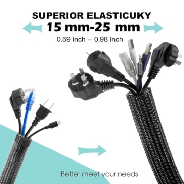 AGPTEK Cable Sleeve Cover, 10ft - 1 inch Desk Cord Organizer Cable Hider, Home Office Wire Managemen...