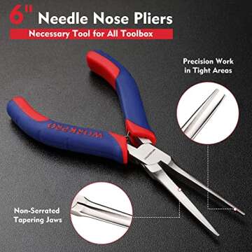 WORKPRO 6" Needle Nose Pliers, Mini Long Nose Pliers with Comfort Grip Handles, Jewelry Pliers for W...