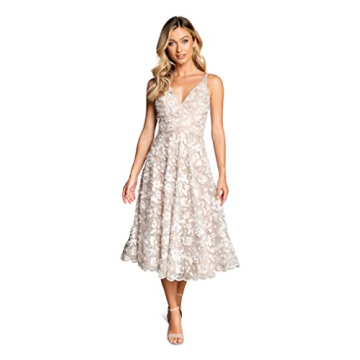 Dress the Population Women's Elisa Sleeveless Plunge Neckline Midi Dress