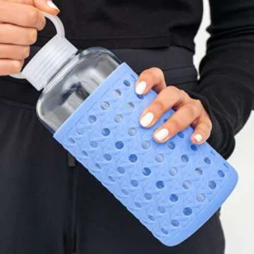 Apana Yoga Glass Water Bottles BPA Free Non Slip Sleeve Leak Proof Lid Reusable 19 Oz and 32 Oz Spor...