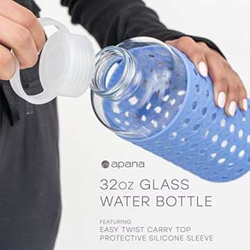 Eco-Friendly Apana Yoga Glass Water Bottles 19 Oz and 32 Oz