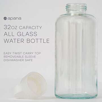Eco-Friendly Apana Yoga Glass Water Bottles 19 Oz and 32 Oz
