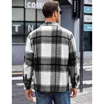 COOFANDY Men's Flannel Shirt Jacket Long Sleeve Fleece Plaid Shirt Casual Warm Jackets for Winter