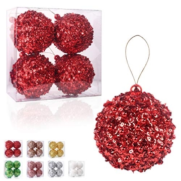ZHANYIGY 4.25" Shatterproof Christmas Ball Ornaments, 4pc Red Set for Trees and Holiday Decor