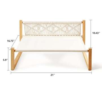 Mkono Boho Cat Bed Hammock with Blanket, Macrame Elevated Pet Bed for Indoor, Floor Standing Breatha...