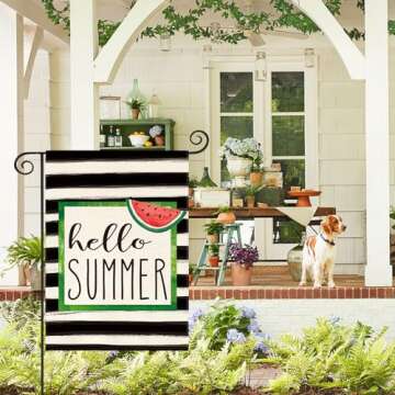 AVOIN colorlife Watercolor Stripes Hello Summer Watermelon Garden Flag Double Sided Decoration