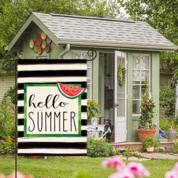 Hello Summer Watermelon Garden Flag Double Sided Decoration