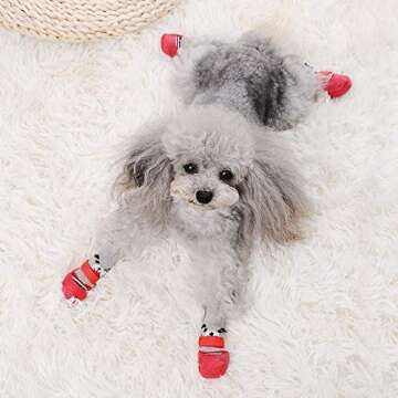 Dog Cat Boots Shoes Socks with Adjustable Waterproof Breathable and Anti-Slip Sole All Weather Protect Paws(Only for Tiny Dog) (M, Red)