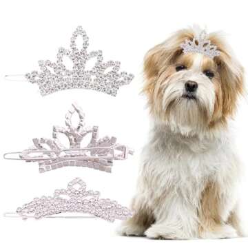PET SHOW 1pc/Pack Dog Tiara Crown Hair Clips Bows for Small Dogs Costume Crystal Rhinestone Girls Puppies Barrette Grooming Hair Accessories