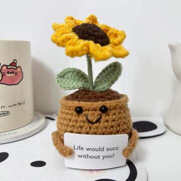 VoxifyMe Lovely Hand Knit Sunflowers, Crochet Flowers Artificial Sunflower Gifts for Women and Home Office Desk Decor