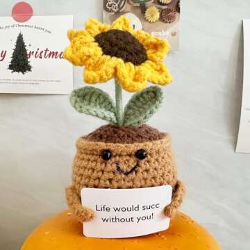 VoxifyMe Lovely Hand Knit Sunflowers, Crochet Flowers Artificial Sunflower Gifts for Women and Home Office Desk Decor