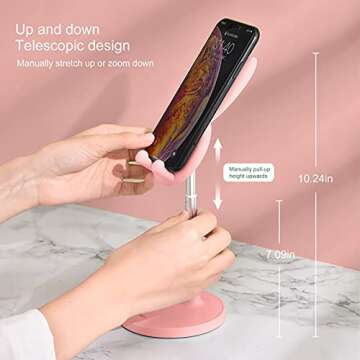 OATSBASF Cell Phone Stand, Adjustable Cute Bunny Phone Stand for Desk, Kawaii Phone Holder Stand, Compatible with All Mobile Phones, iPhone, Kindle, Switch (Pink)