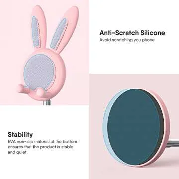 OATSBASF Cell Phone Stand, Adjustable Cute Bunny Phone Stand for Desk, Kawaii Phone Holder Stand, Compatible with All Mobile Phones, iPhone, Kindle, Switch (Pink)