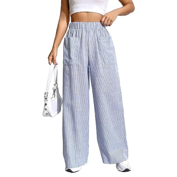 Floerns Women's Comfortable Striped Print High Waist Wide Leg Pants with Pockets - Ideal Summer Wear