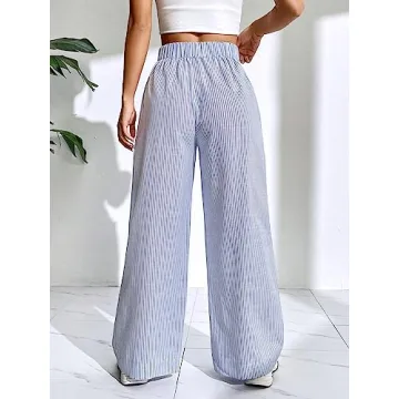 Floerns Women's Striped Elastic High Waist Pants for Summer