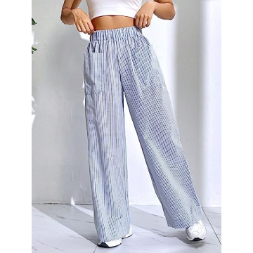 Floerns Women's Striped Elastic High Waist Pants for Summer