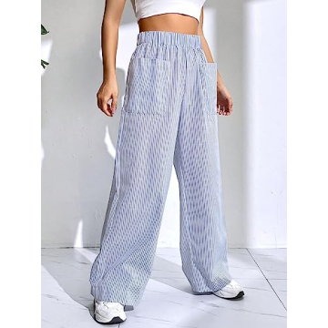Floerns Women's Striped Elastic High Waist Pants for Summer