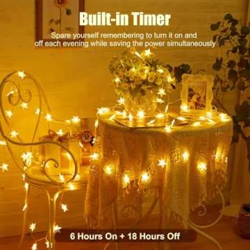 Minetom Star String Lights - 17 ft Warm White LED Decor